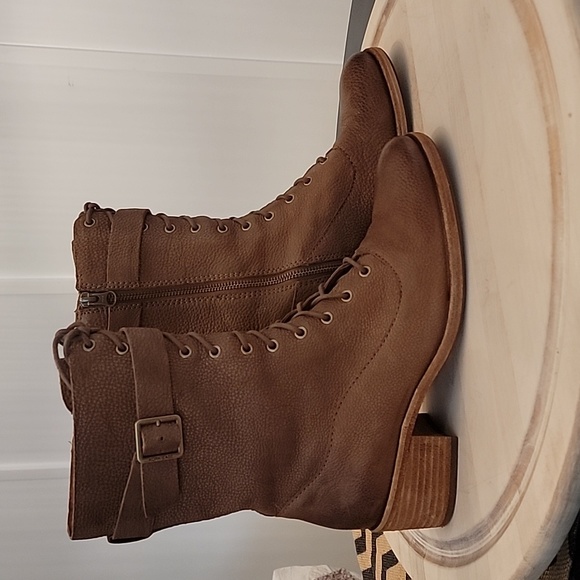 Kork-Ease Mona Lace Up Leather Combat Boots in Aztec Fig Brown 9.5 - Picture 4 of 7